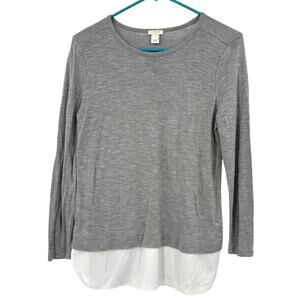 J.‎ Crew Size XS Gray Long Sleeve Top Shirt Blouse Layered White Hem